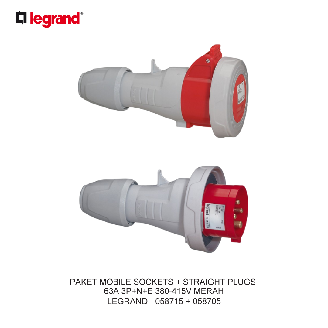PACKAGE MOBILE SOCKETS + STRAIGHT PLUGS 63A 3P+N+E 380-415V RED
