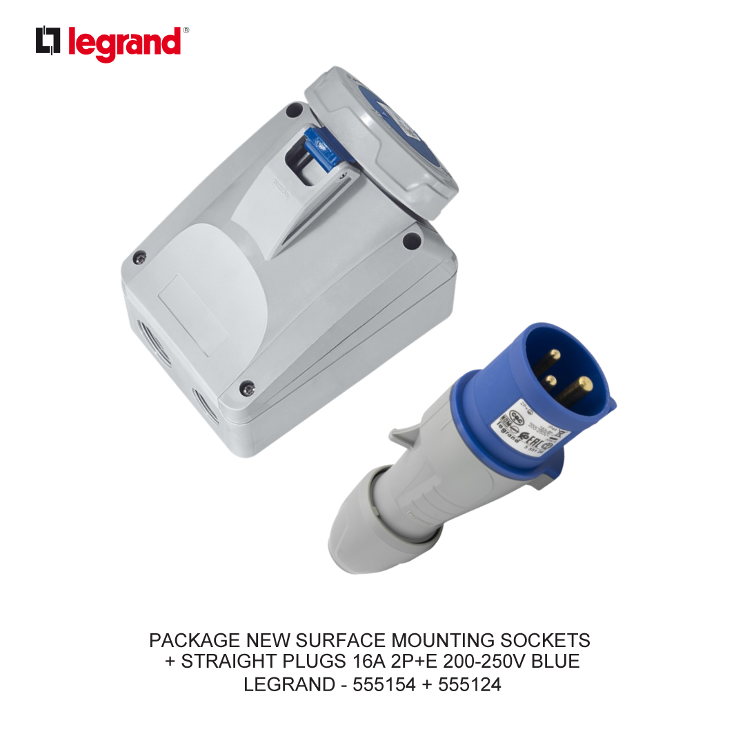 PACKAGE NEW SURFACE MOUNTING SOCKETS + STRAIGHT PLUGS 16A 2P+E 200-250V BLUE