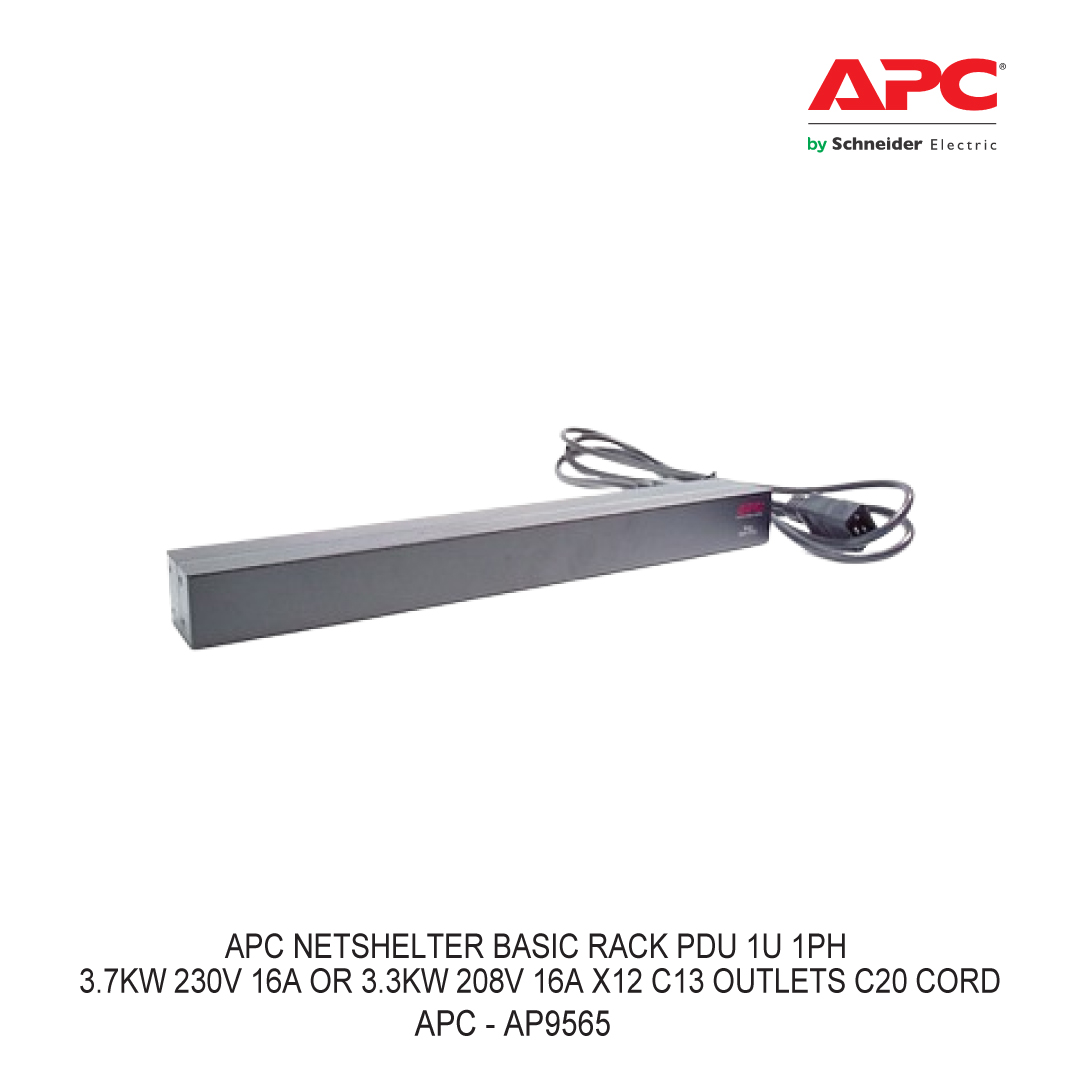 APC NETSHELTER BASIC RACK PDU 1U 1PH 3.7KW 230V 16A OR 3.3KW 208V 16A X12 C13 OUTLETS C20 CORD
