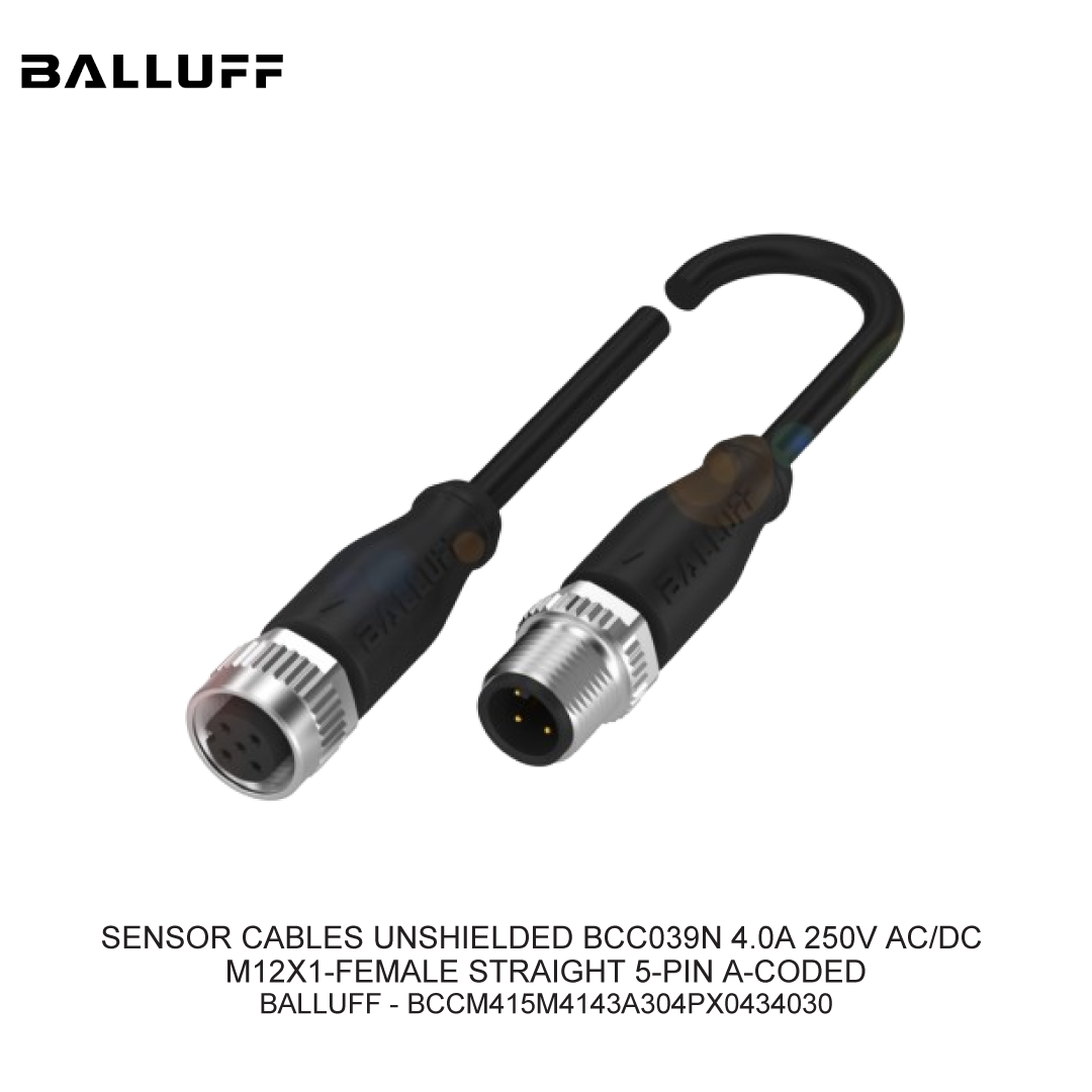 SENSOR CABLES UNSHIELDED BCC039N 4.0A 250V AC/DC M12X1-FEMALE STRAIGHT 5-PIN A-CODED
