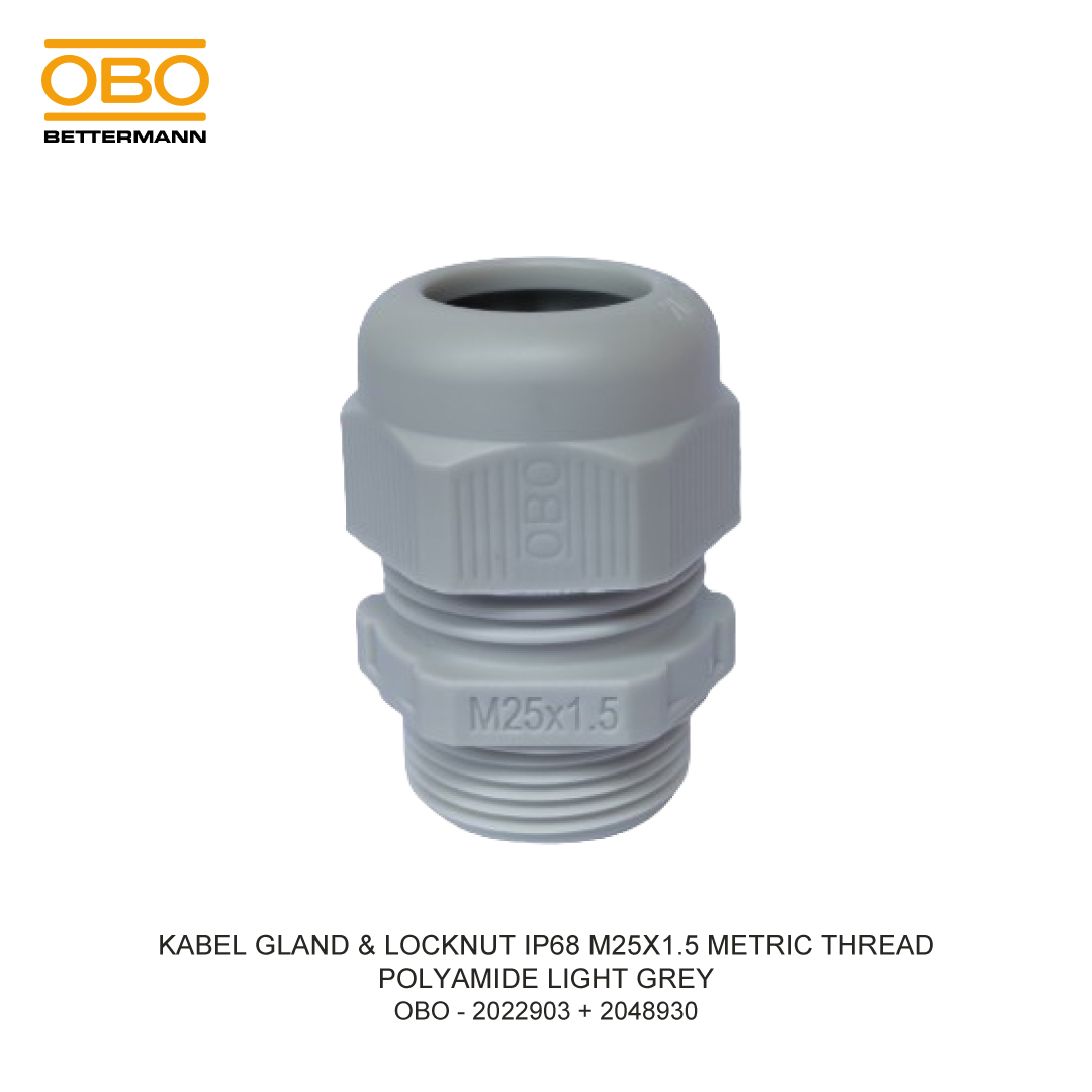CABLE GLAND & LOCKNUT IP68 M25X1.5 METRIC THREAD POLYAMIDE LIGHT GREY