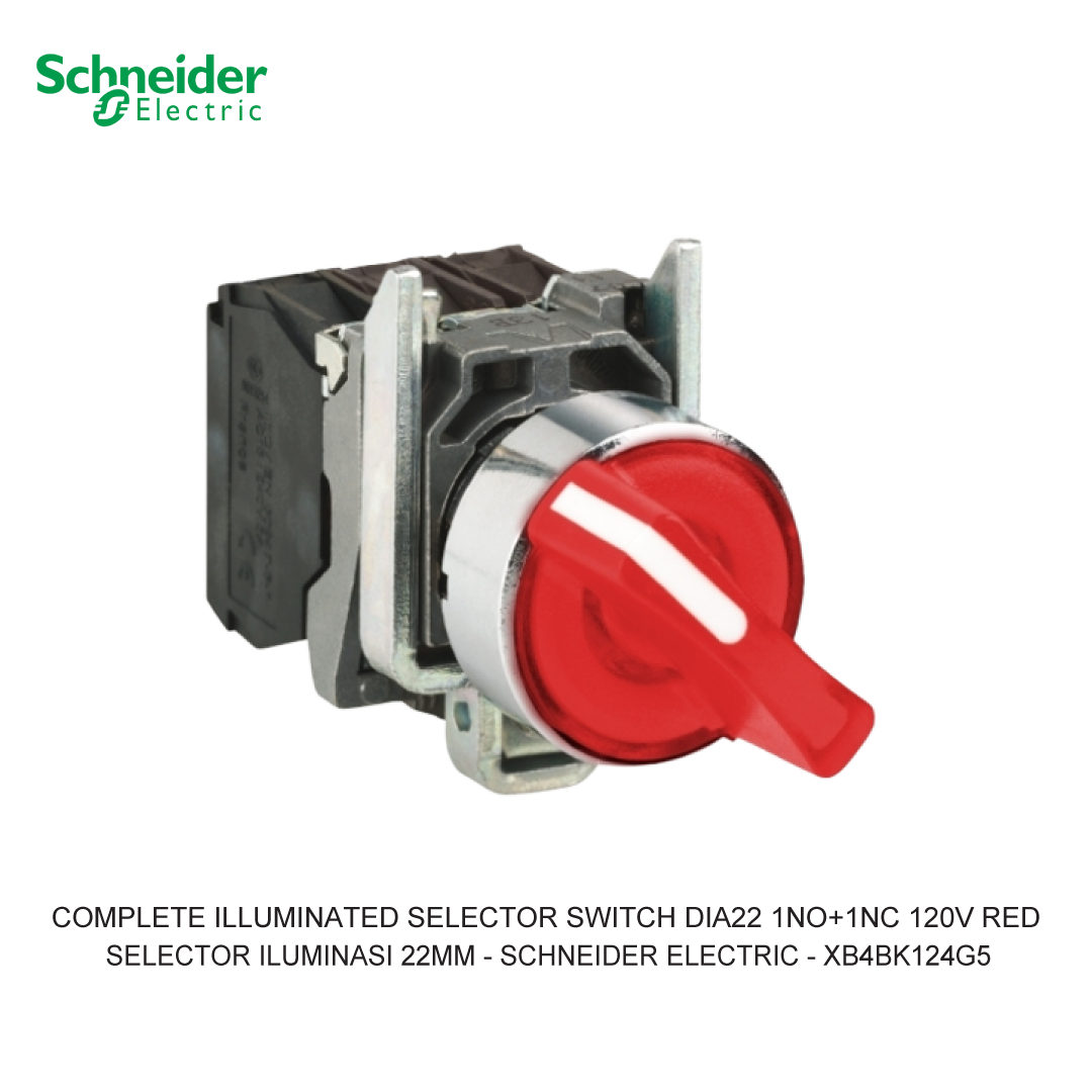 COMPLETE ILLUMINATED SELECTOR SWITCH 2-POSITION STAY PUT 1NO+1NC 120V RED