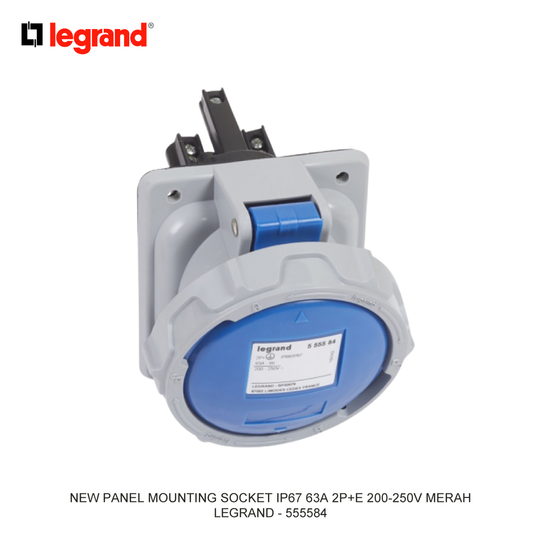 NEW PANEL MOUNTING SOCKET IP67 63A 2P+E 200-250V BLUE