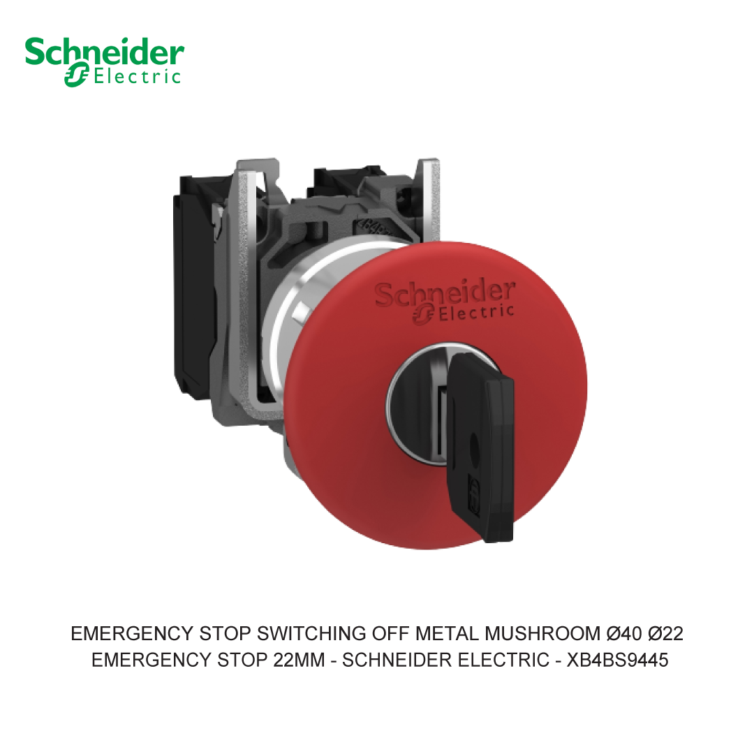 HARMONY XB4 EMERGENCY STOP SWITCHING OFF METAL MUSHROOM Ø40 Ø22 TRIGGER LATCHING KEY RELEASE 1NO + 1NC