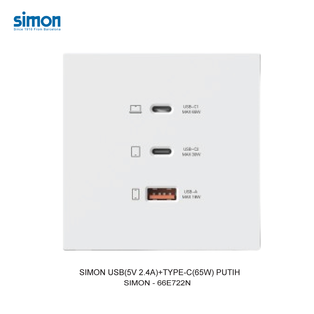 SIMON USB(5V 2.4A)+TYPE-C(65W) WHITE