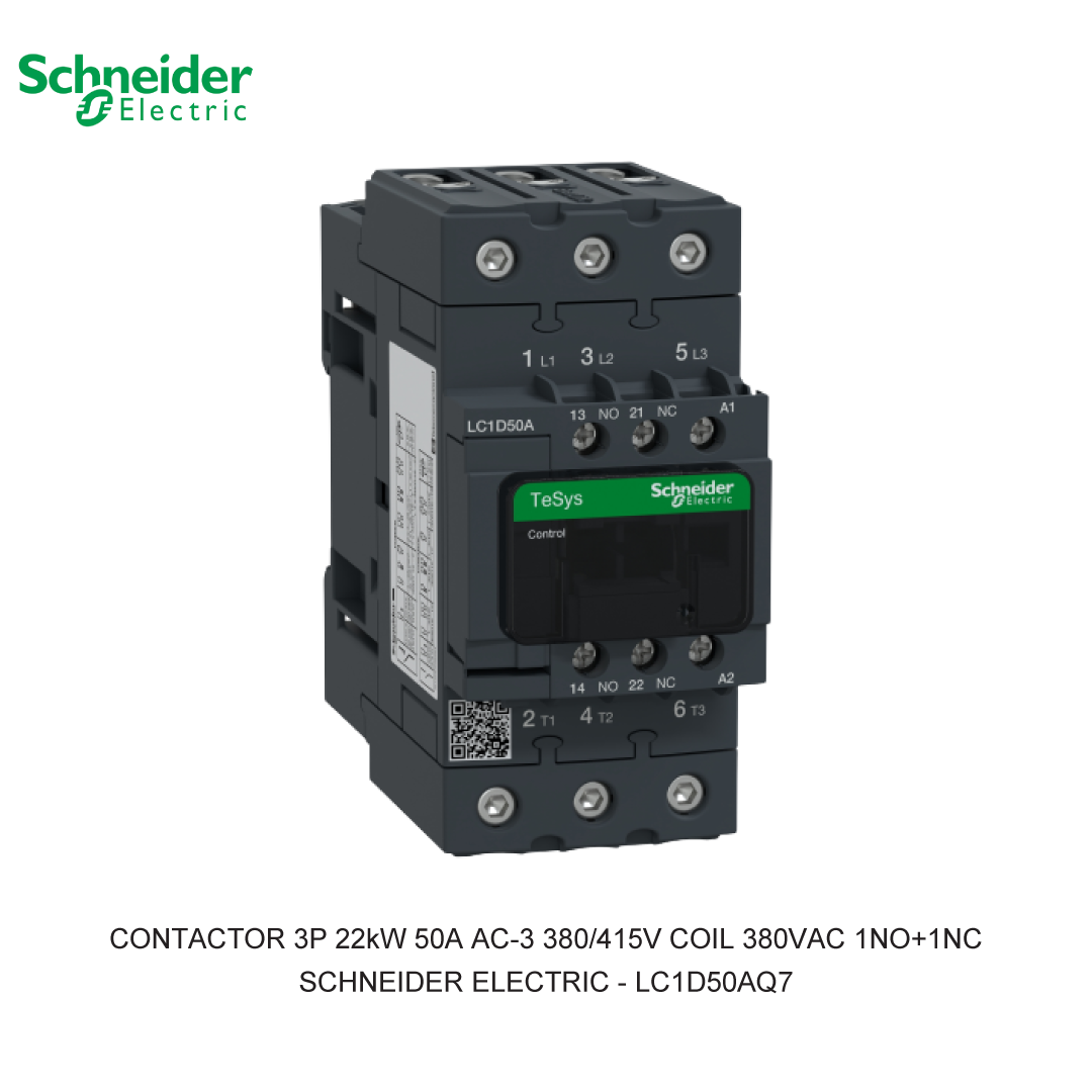 CONTACTOR 3P 22kW 50A AC-3 380/415V COIL 380VAC 1NO+1NC