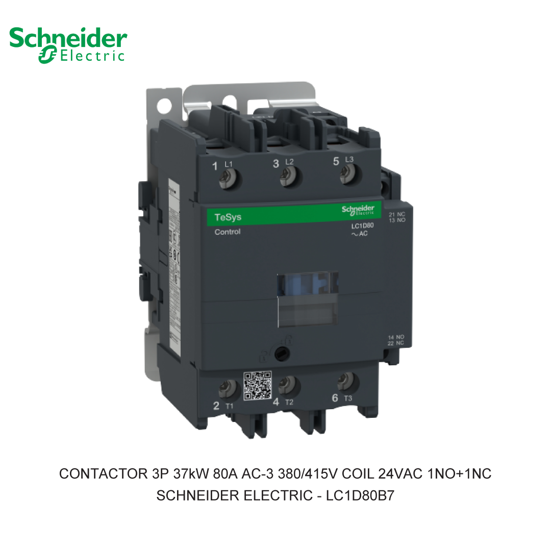 CONTACTOR 3P 37kW 80A AC-3 380/415V COIL 24VAC 1NO+1NC