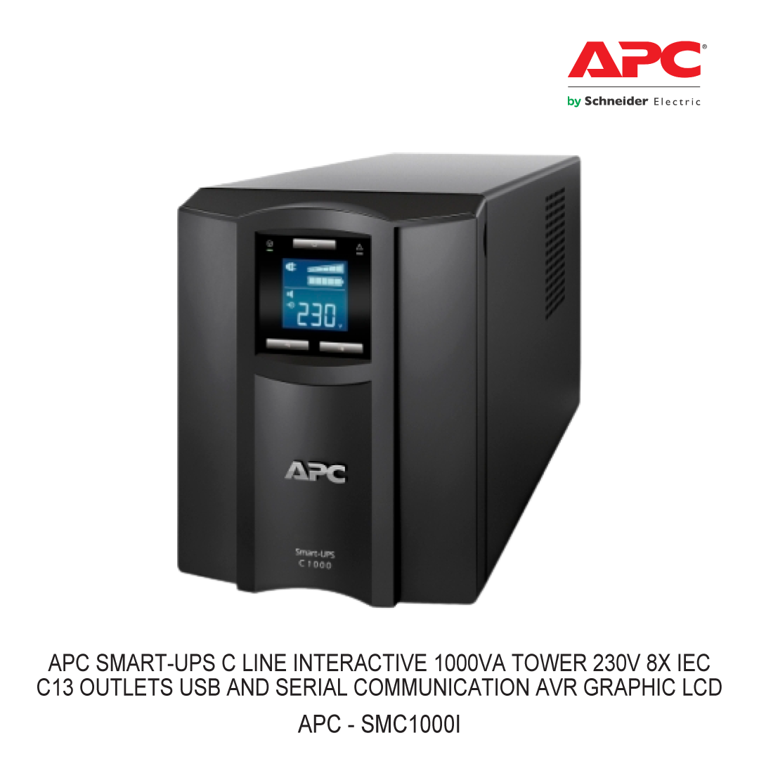 APC Smart-UPS C Line Interactive 1000VA Tower 230V 8x IEC C13 outlets USB and Serial communication AVR Graphic LCD