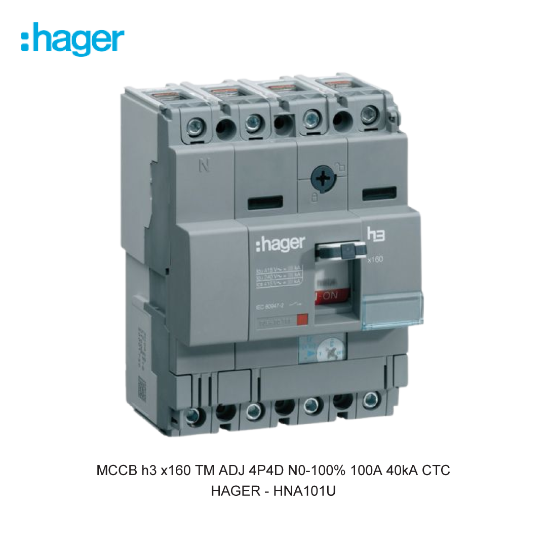 MCCB h3 x160 TM ADJ 4P4D N0-100% 100A 40kA CTC