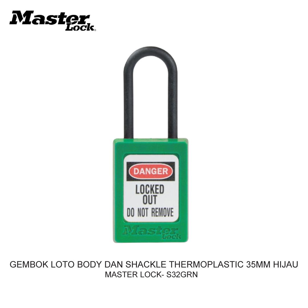 GEMBOK LOTO BODY AND SHACKLE THERMOPLASTIC 35MM GREEN