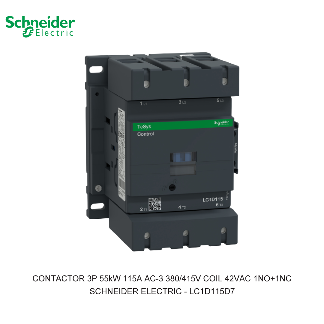 CONTACTOR 3P 55kW 115A AC-3 380/415V COIL 42VAC 1NO+1NC