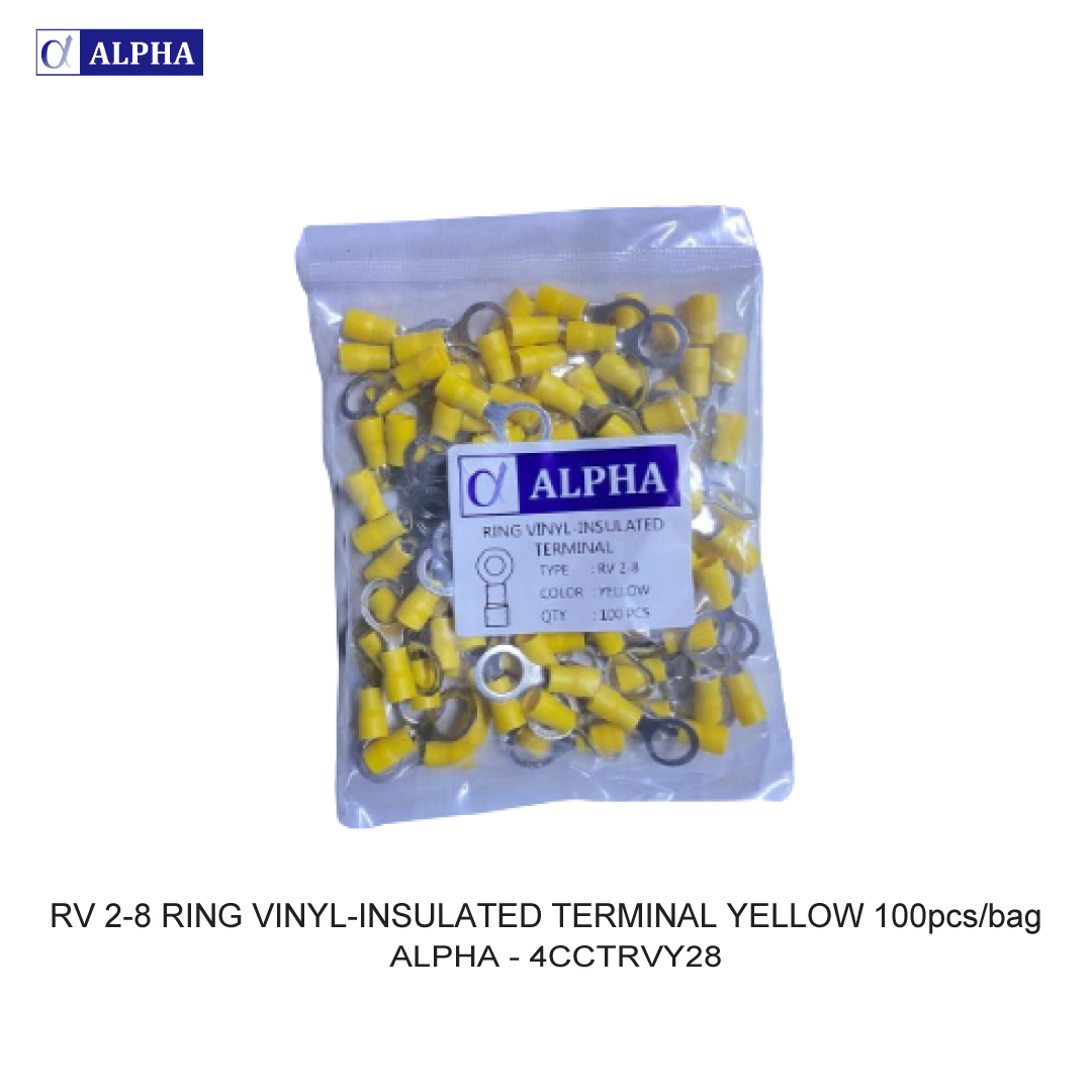 RV 2-8 RING VINYL-INSULATED TERMINAL YELLOW 100pcs/bag