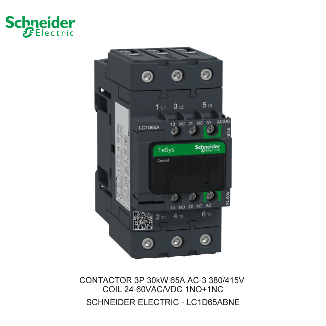 CONTACTOR 3P 30kW 65A AC-3 380/415V COIL 24-60VAC/VDC 1NO+1NC
