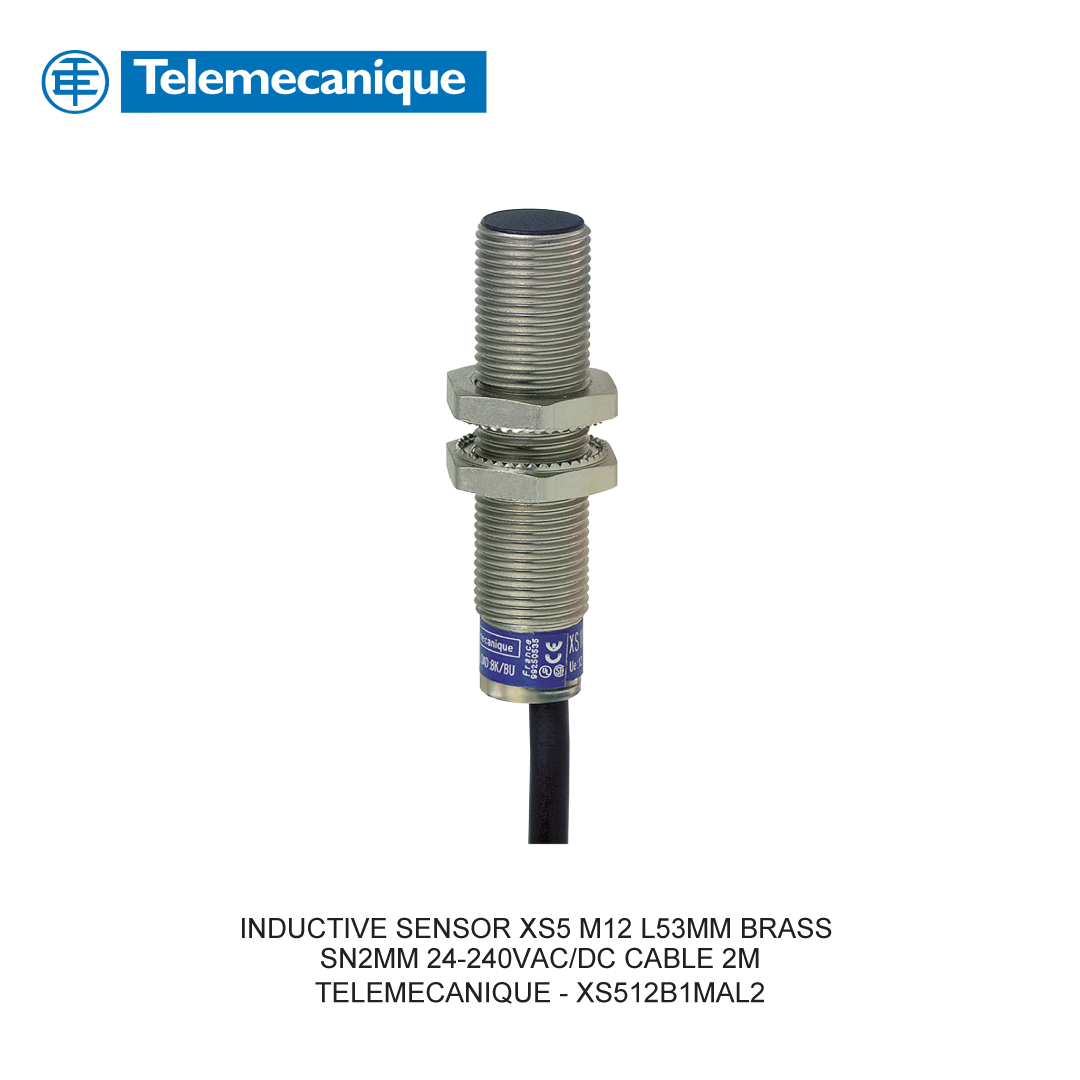 INDUCTIVE SENSOR XS5 M12 L53MM BRASS SN2MM 24-240VAC/DC CABLE 2M
