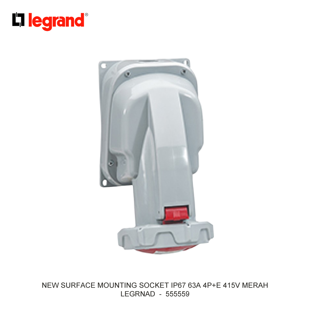 NEW SURFACE MOUNTING SOCKET IP67 63A 4P+E 415V RED