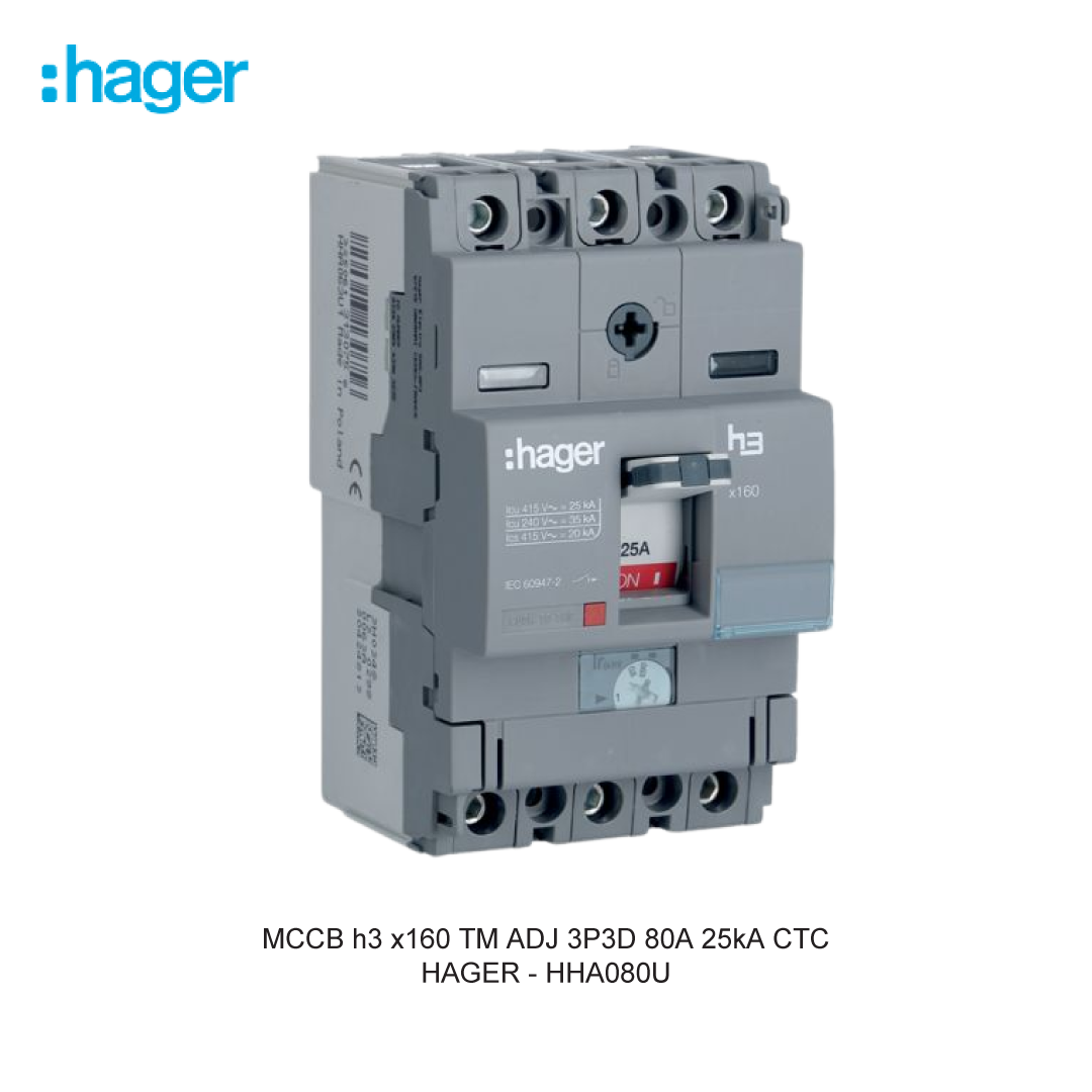 MCCB h3 x160 TM ADJ 3P3D 80A 25kA CTC