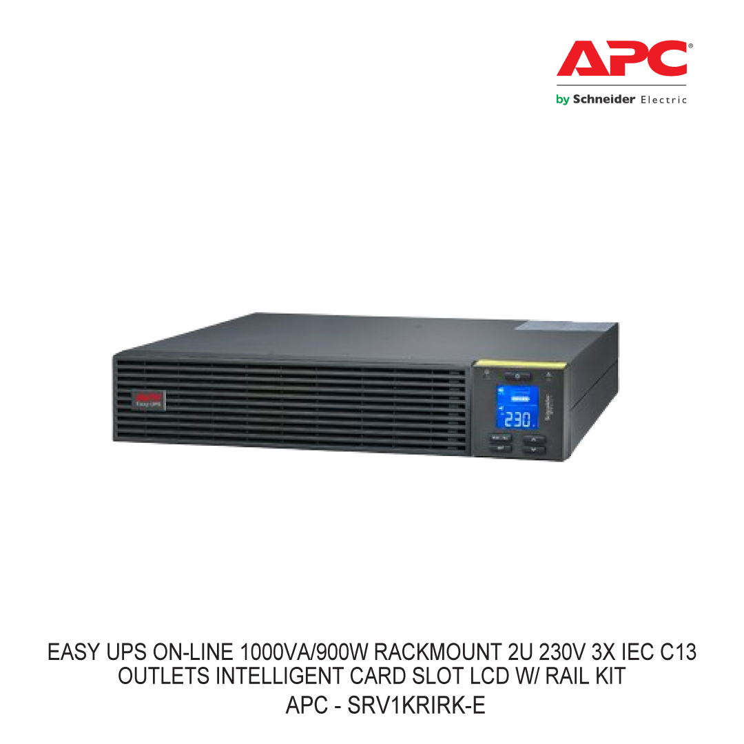 APC EASY UPS ON-LINE 1000VA/900W RACKMOUNT 2U 230V 3X IEC C13 OUTLETS INTELLIGENT CARD SLOT LCD W/ RAIL KIT