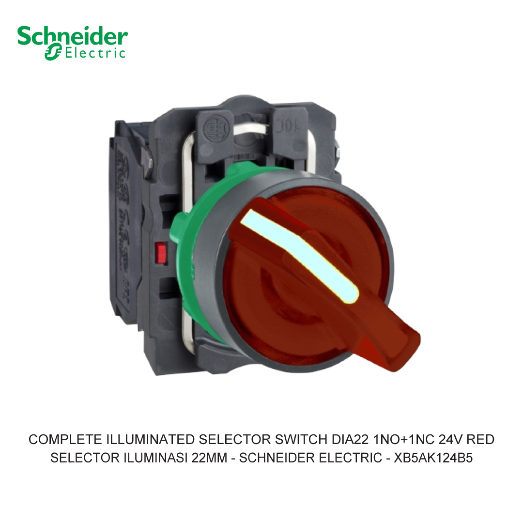 COMPLETE ILLUMINATED SELECTOR SWITCH 2-POSITION STAY PUT 1NO+1NC 24V RED