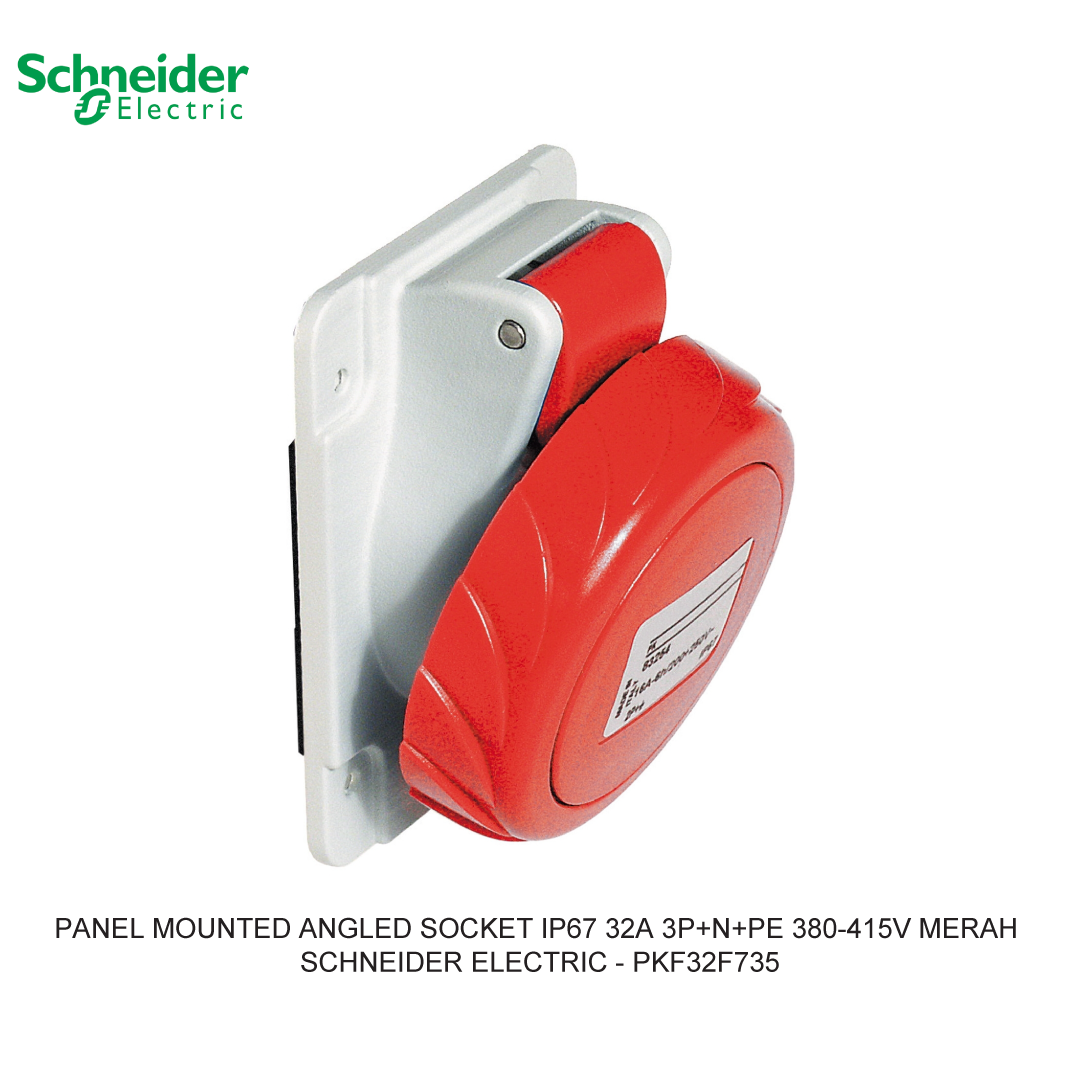 PANEL MOUNTED ANGLED SOCKET IP67 32A 3P+N+PE 380-415V MERAH