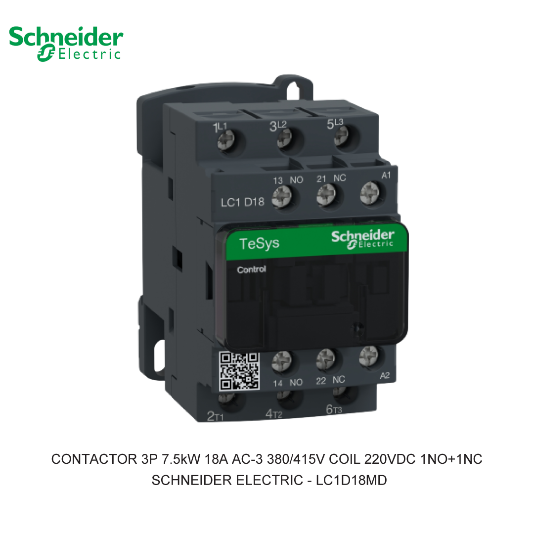 CONTACTOR 3P 7.5kW 18A AC-3 380/415V COIL 220VDC 1NO+1NC