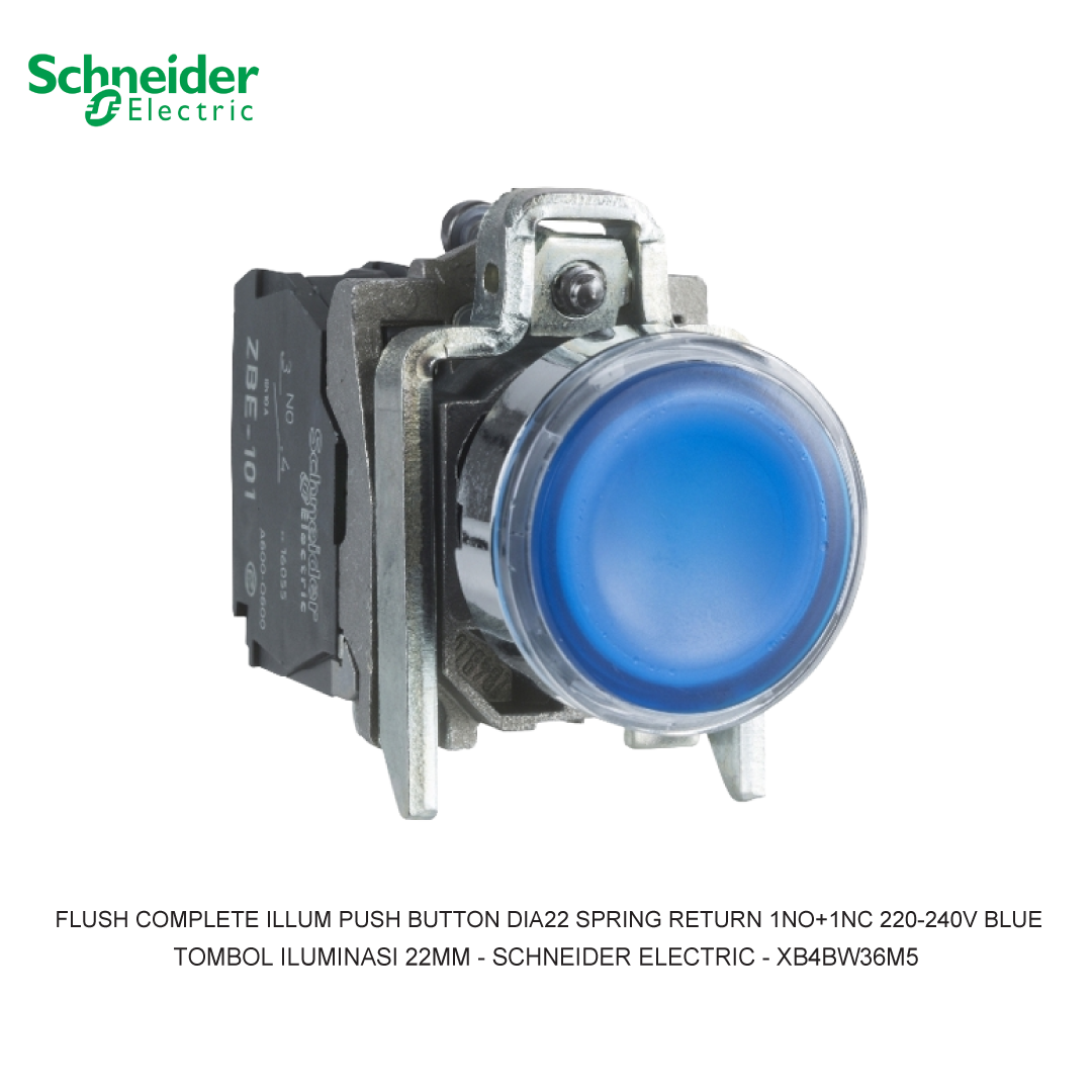 FLUSH COMPLETE ILLUM PUSH BUTTON DIA22 SPRING RETURN 1NO+1NC 220-240V BLUE