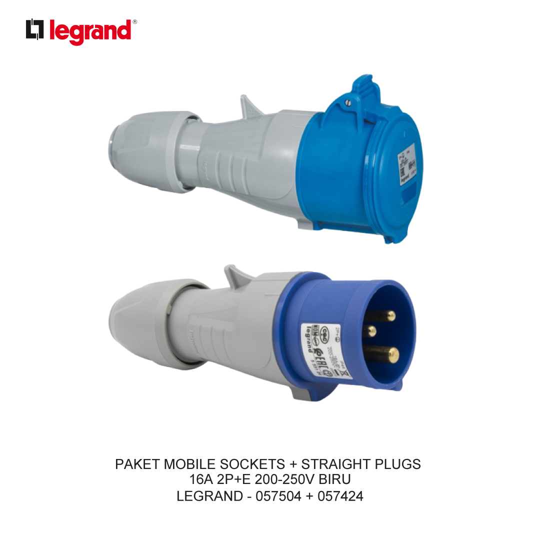 PACKAGE MOBILE SOCKETS + STRAIGHT PLUGS 16A 2P+E 200-250V BLUE