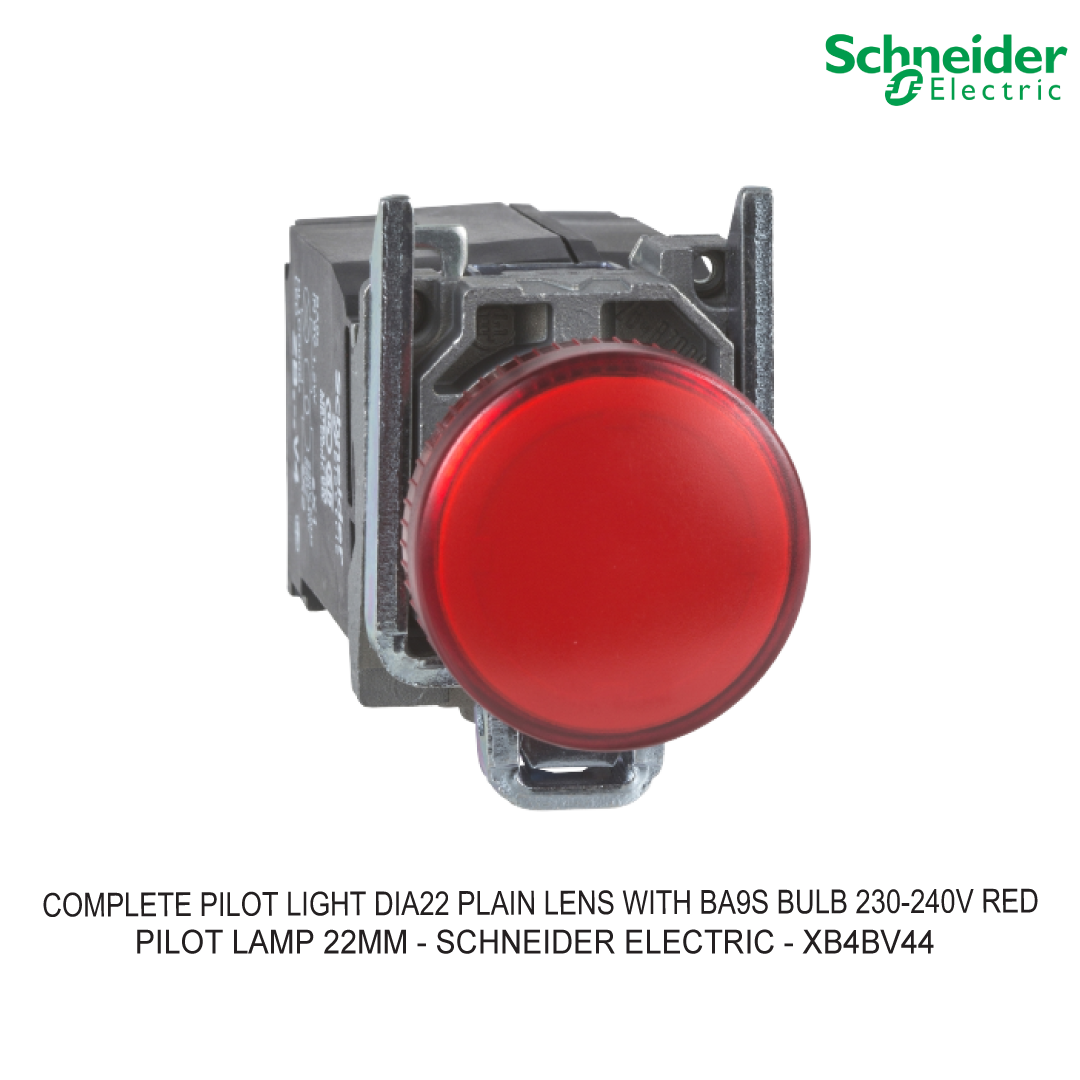COMPLETE PILOT LIGHT DIA22 PLAIN LENS WITH BA9S BULB 230-240V RED