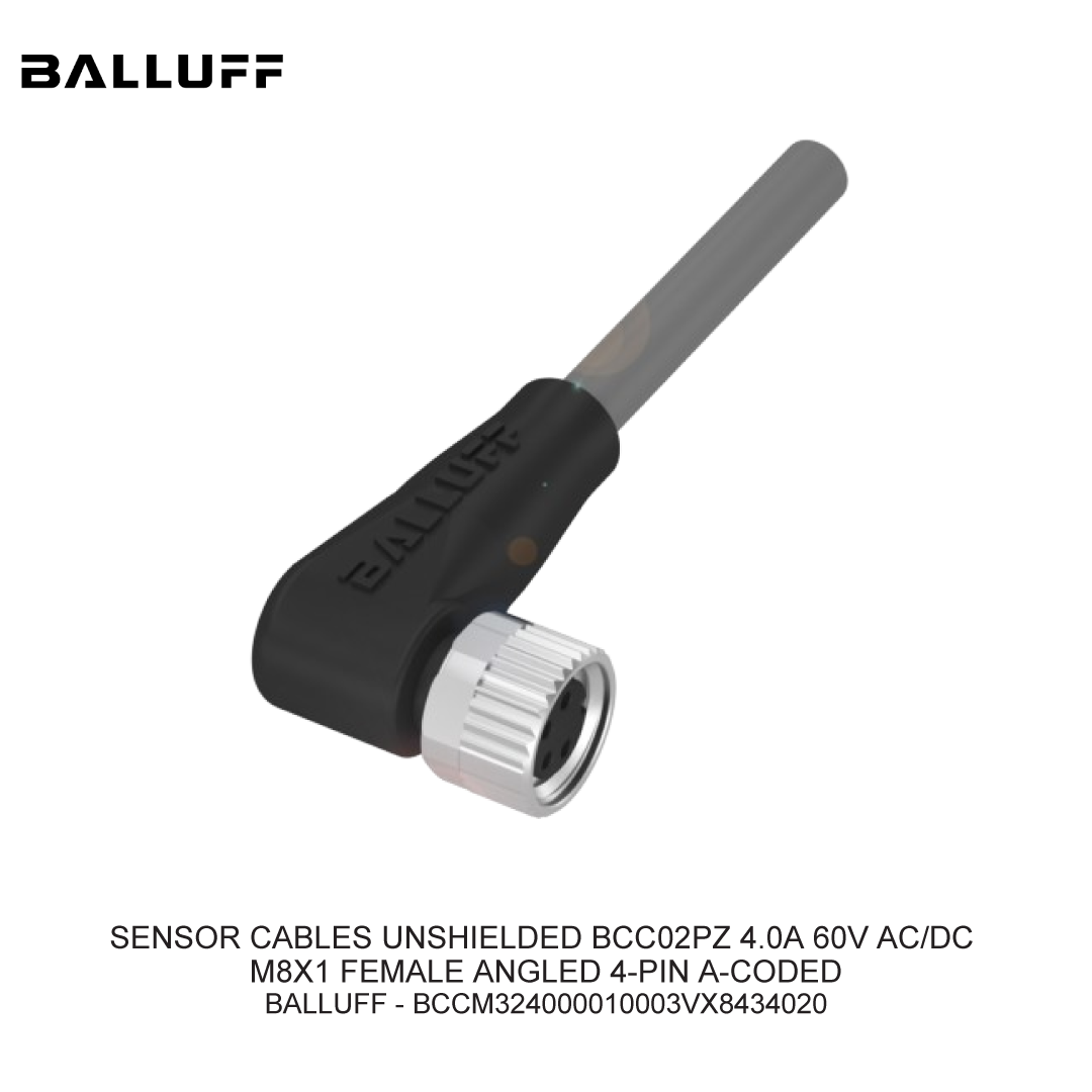 SENSOR CABLES UNSHIELDED BCC02PZ 4.0A 60V AC/DC M8X1 FEMALE ANGLED 4-PIN A-CODED