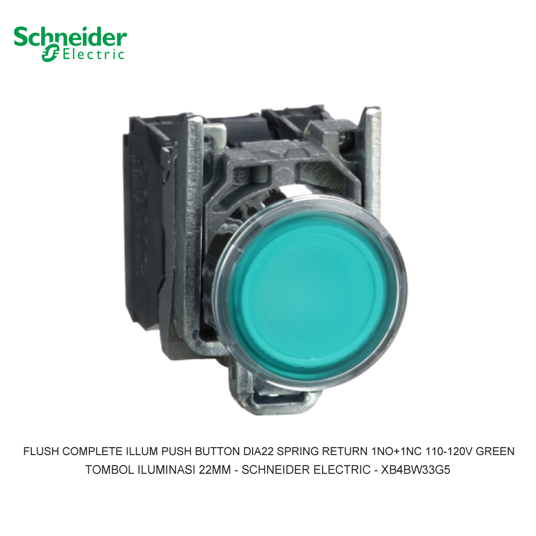 FLUSH COMPLETE ILLUM PUSH BUTTON DIA22 SPRING RETURN 1NO+1NC 110-120V GREEN