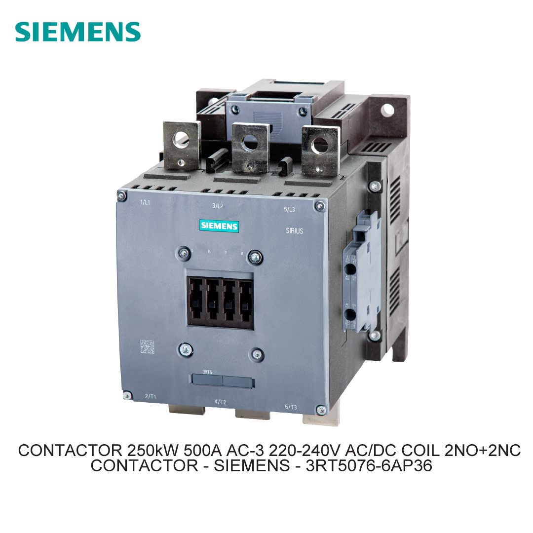 CONTACTOR 250kW 500A AC-3 220-240V AC/DC COIL 2NO+2NC