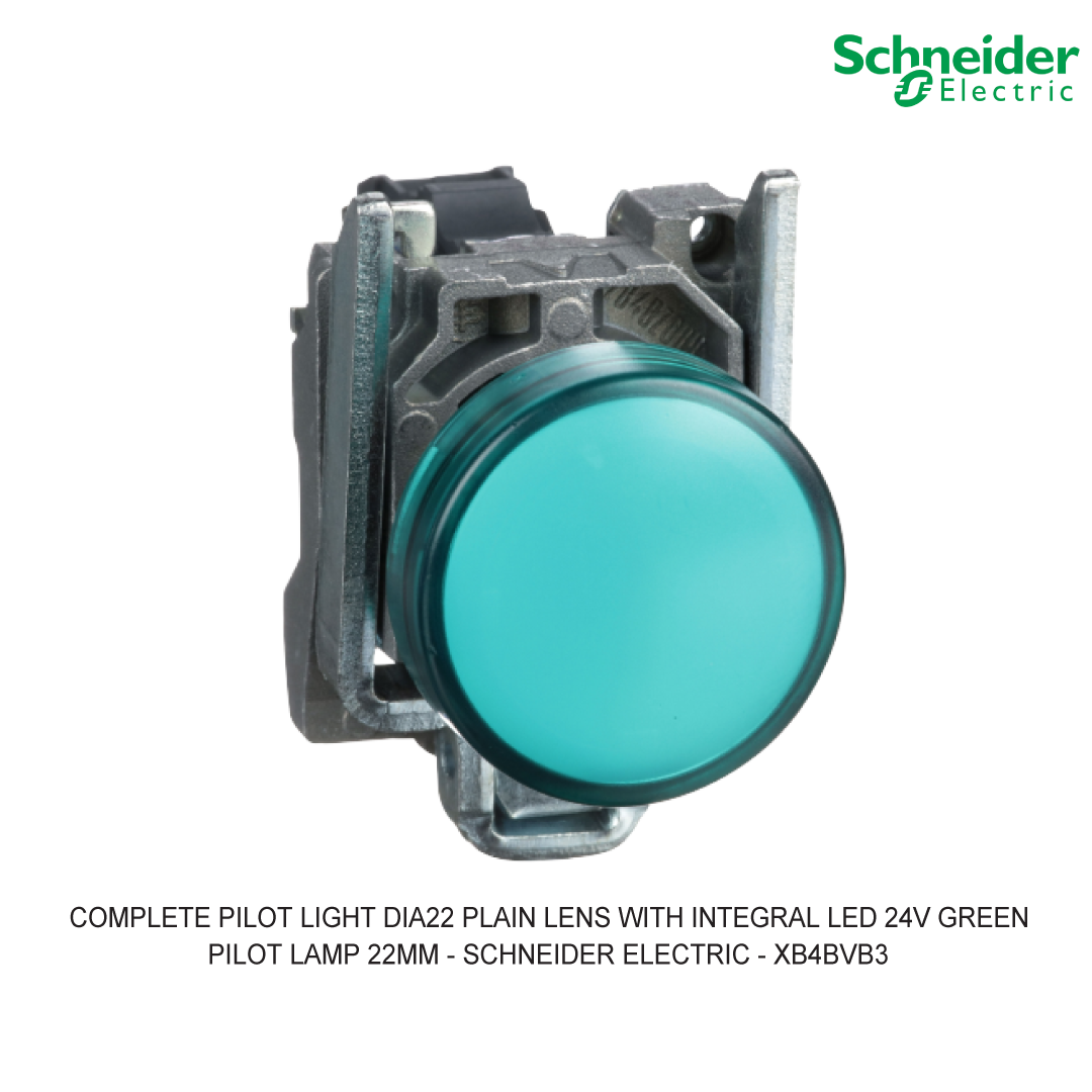 COMPLETE PILOT LIGHT DIA22 PLAIN LENS WITH INTEGRAL LED 24V GREEN