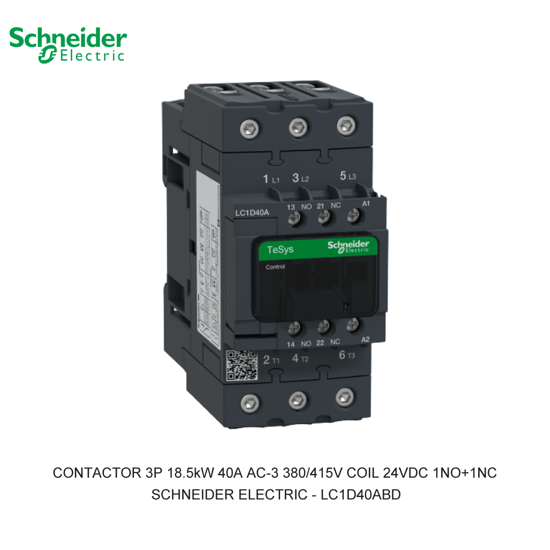 CONTACTOR 3P 18.5kW 40A AC-3 380/415V COIL 24VDC 1NO+1NC