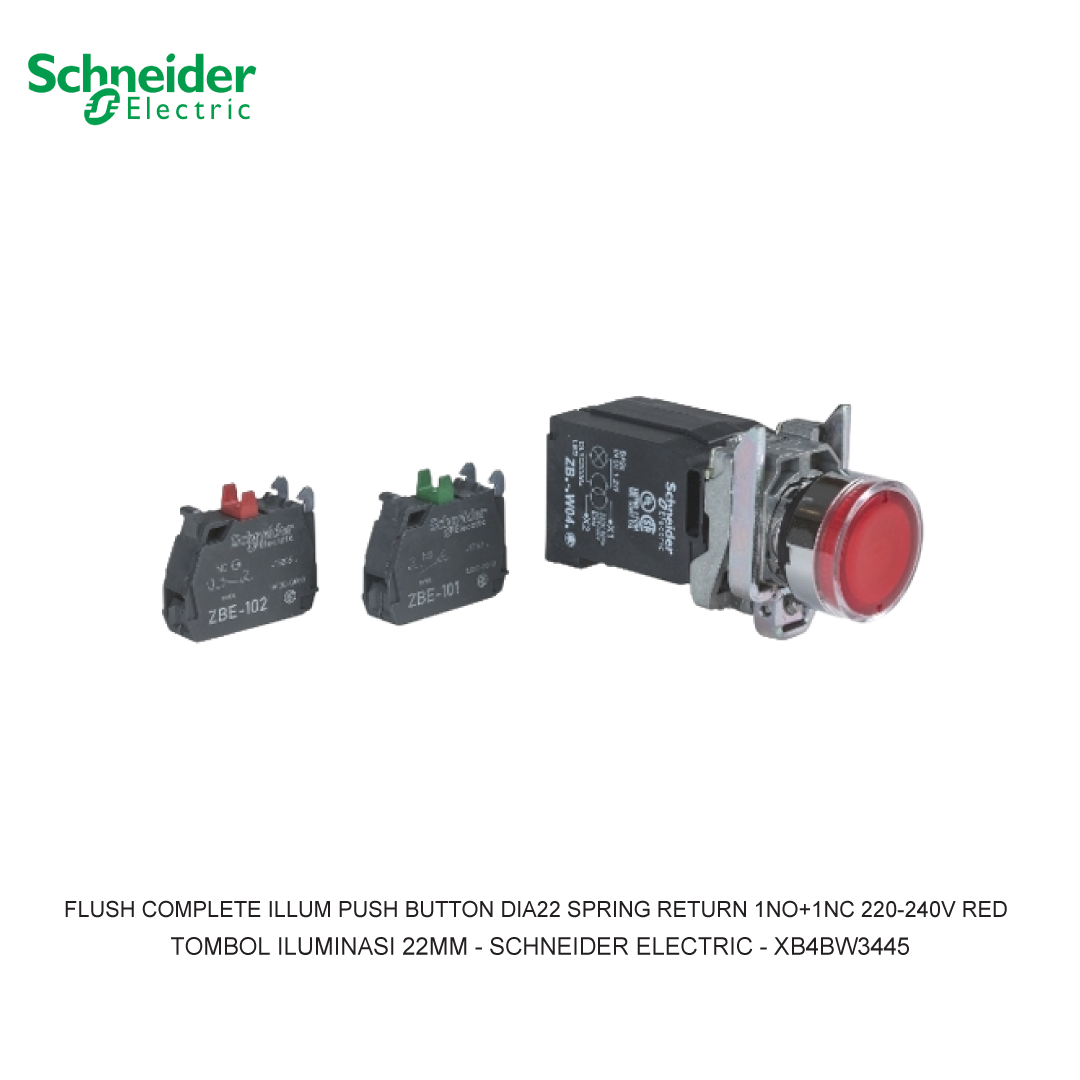 FLUSH COMPLETE ILLUM PUSH BUTTON DIA22 SPRING RETURN 1NO+1NC 220-240V RED