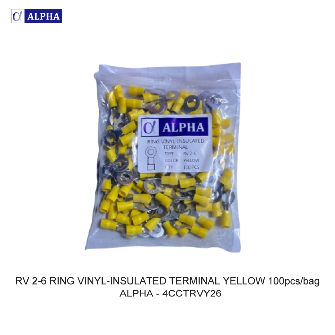 RV 2-6 RING VINYL-INSULATED TERMINAL YELLOW 100pcs/bag