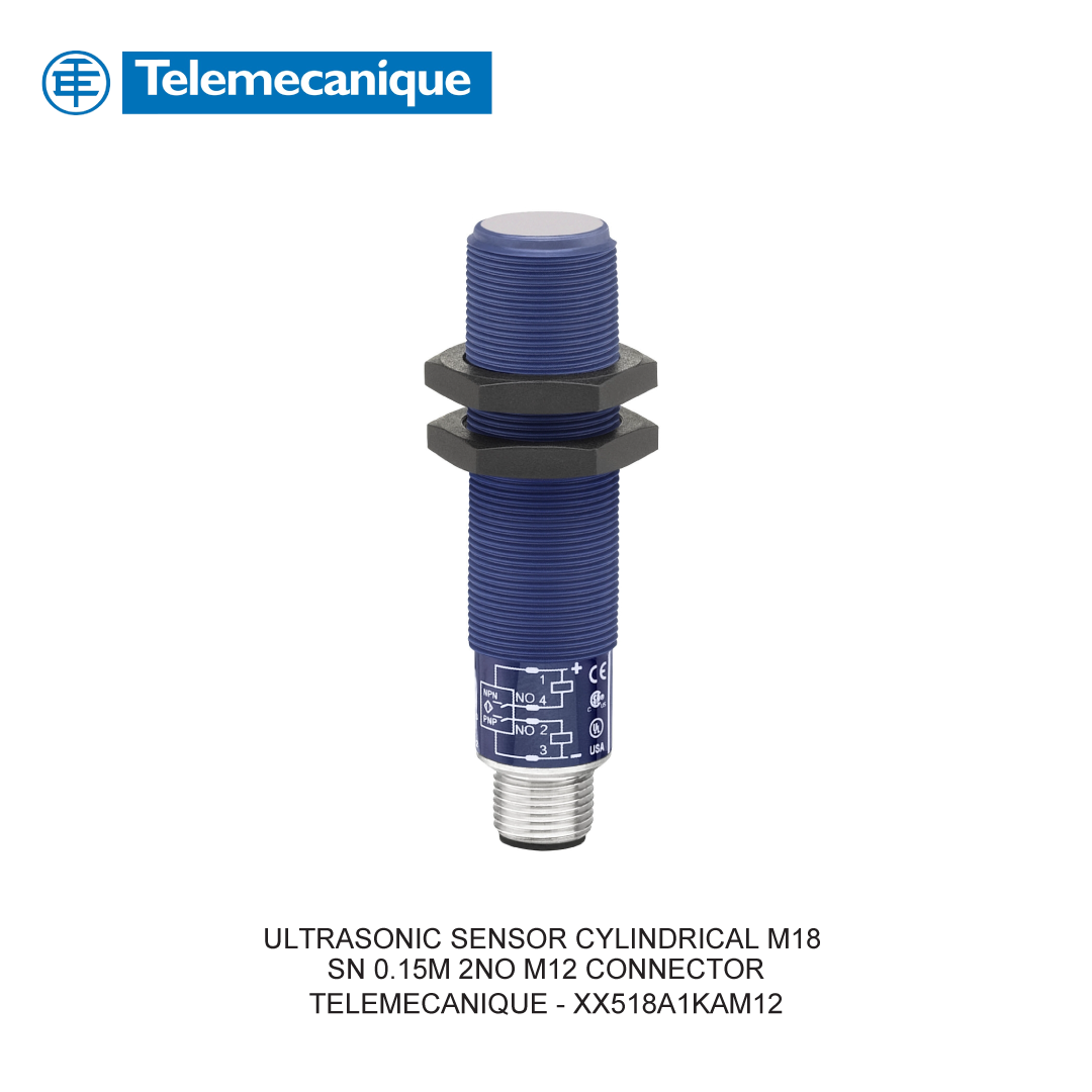 ULTRASONIC SENSOR CYLINDRICAL M18 SN 0.15M 2NO M12 CONNECTOR
