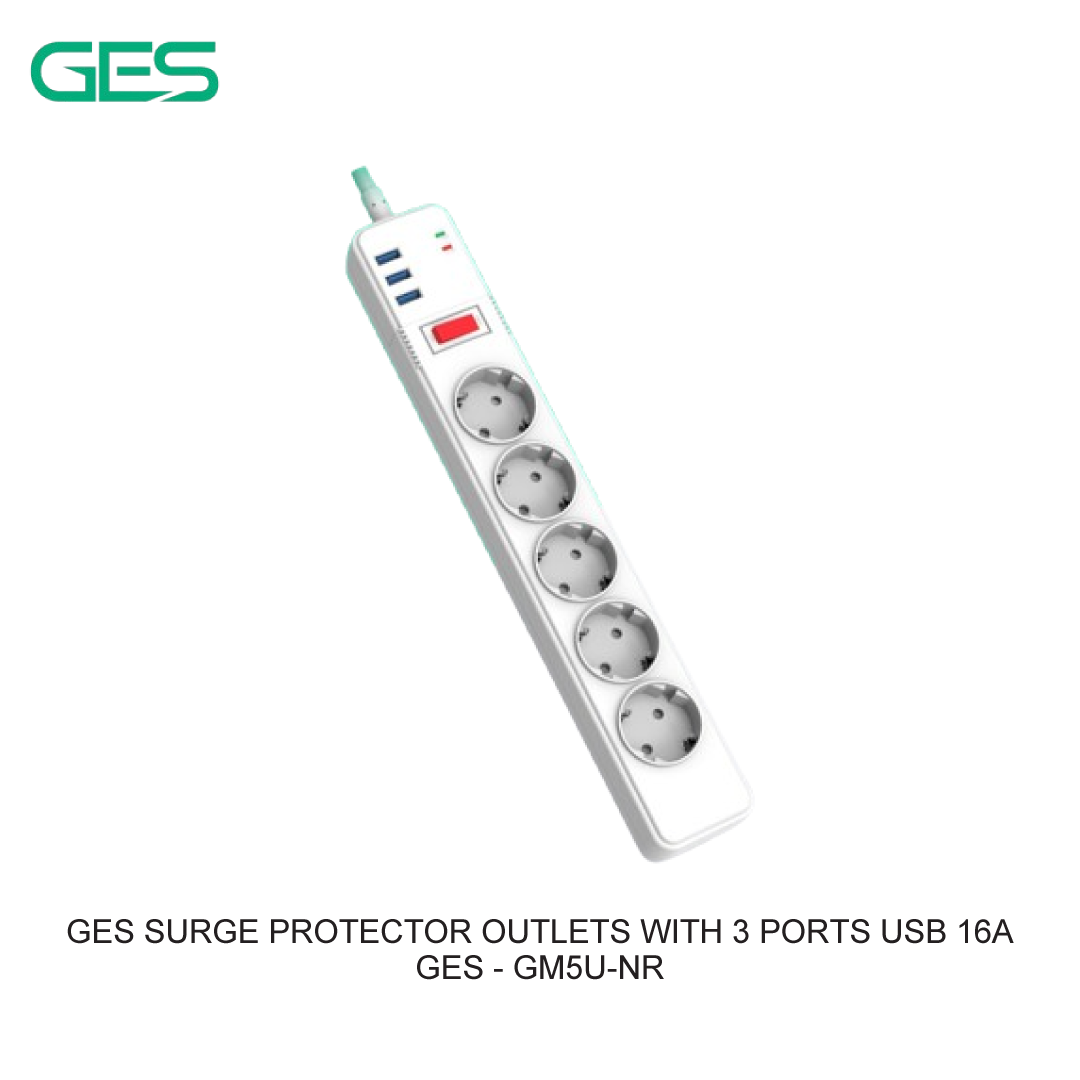 GES SURGE PROTECTOR 3 SOCKET WITH 4 PORTS USB 250V