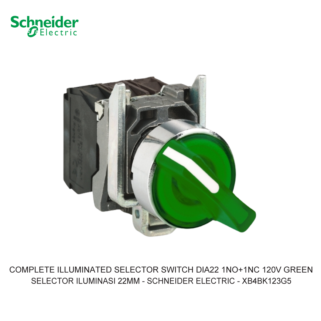 COMPLETE ILLUMINATED SELECTOR SWITCH 2-POSITION STAY PUT 1NO+1NC 120V GREEN