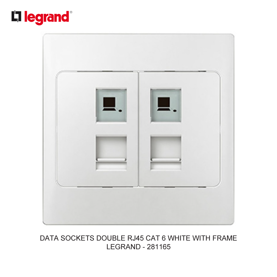 DATA SOCKETS DOUBLE RJ45 CAT 6 WHITE WITH FRAME