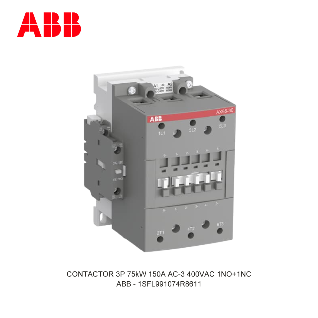 CONTACTOR 3P 75kW 150A AC-3 400-415V COIL 400VAC 1NO+1NC