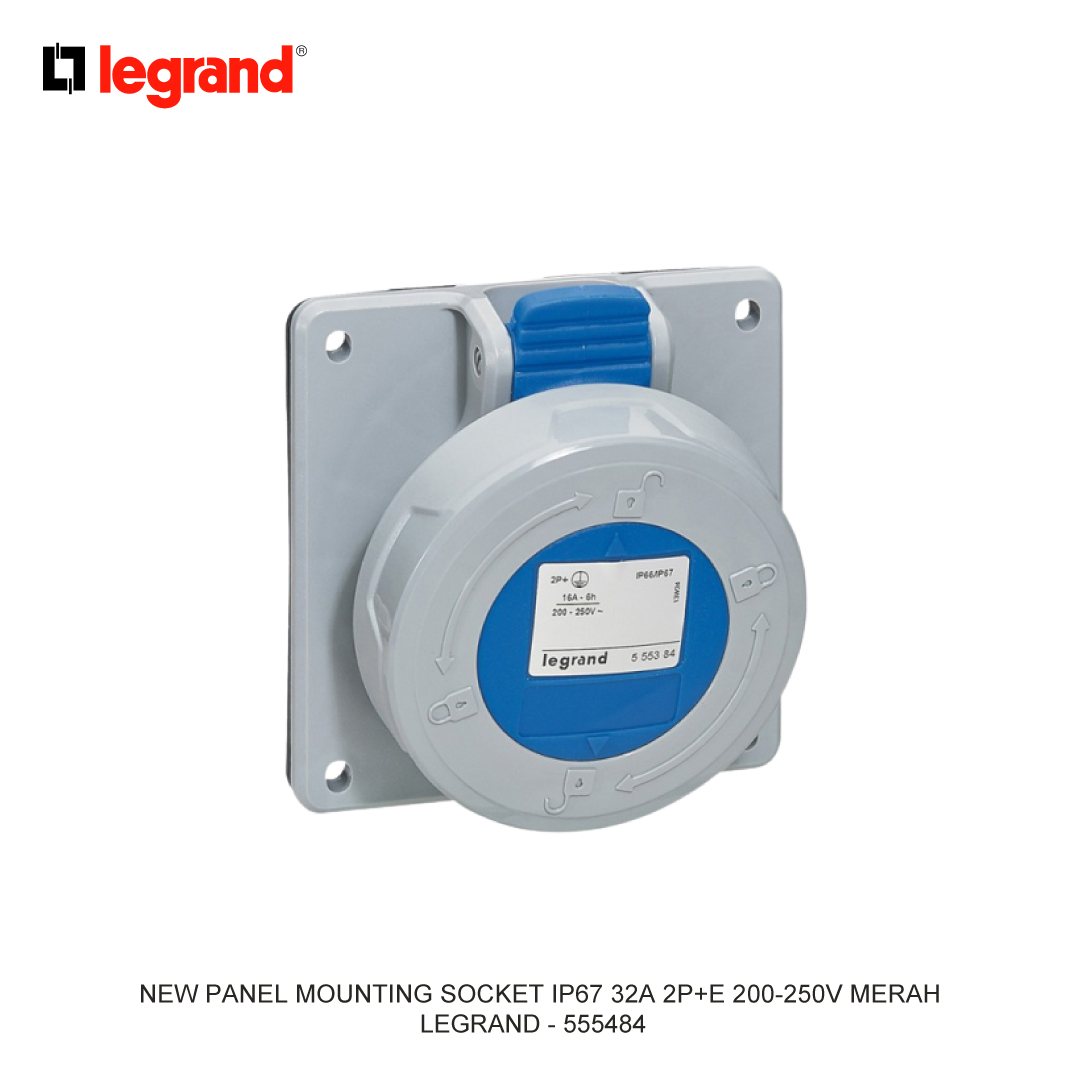NEW PANEL MOUNTING SOCKET IP67 32A 2P+E 200-250V BLUE