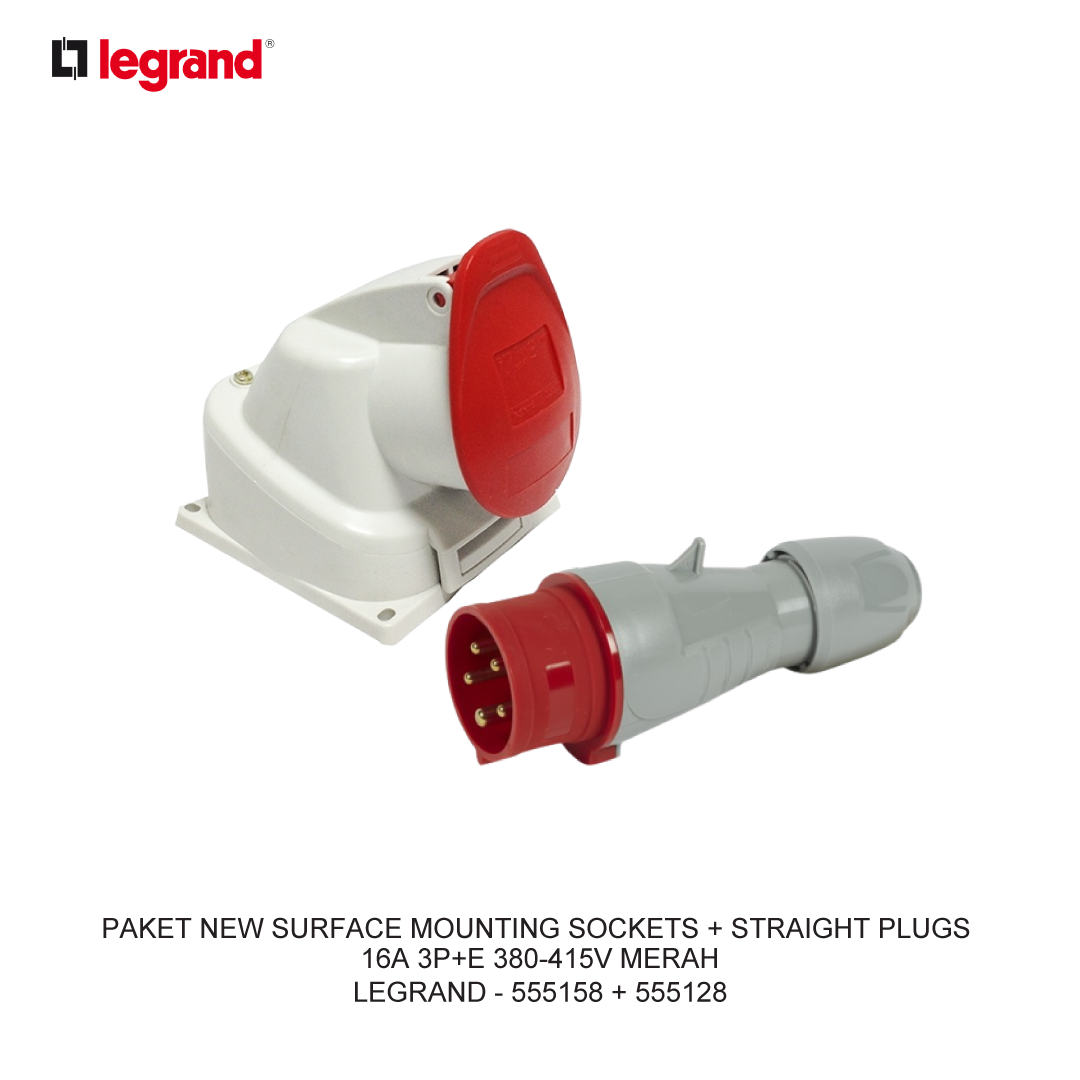 PACKAGE NEW SURFACE MOUNTING SOCKETS + STRAIGHT PLUGS 16A 3P+E 380-415V RED