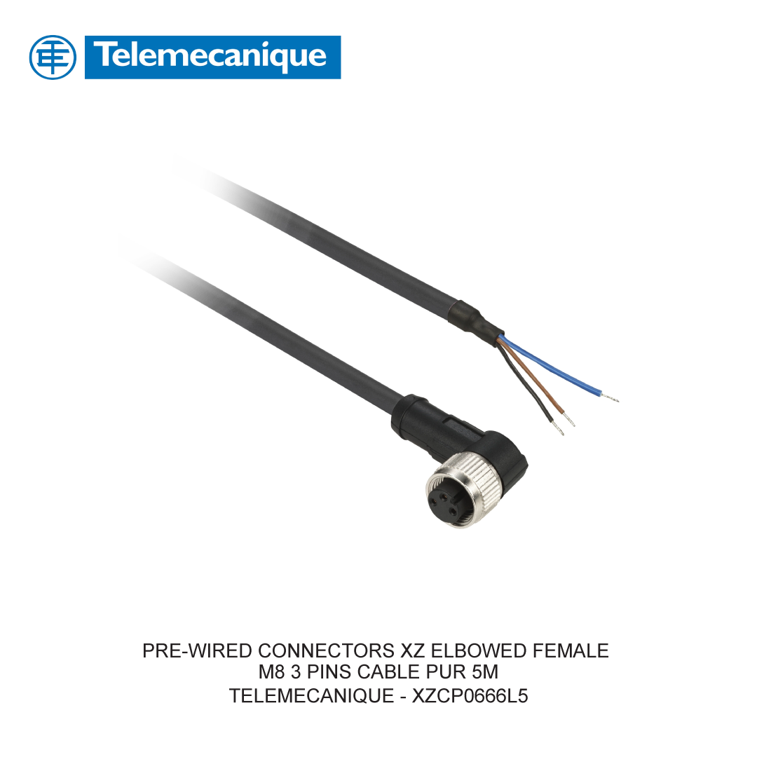 PRE-WIRED CONNECTORS XZ ELBOWED FEMALE M8 3 PINS CABLE PUR 5M