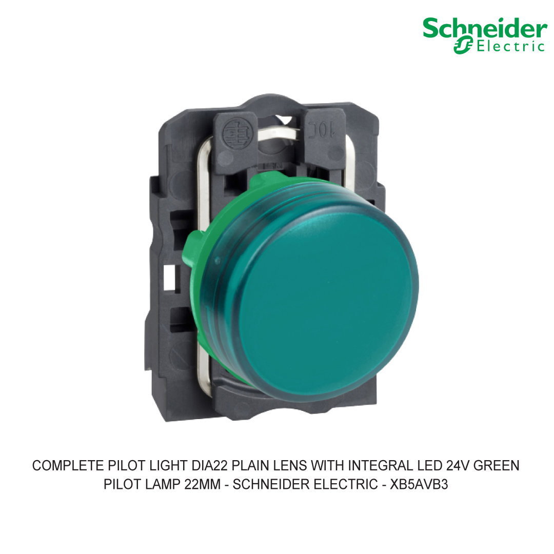 COMPLETE PILOT LIGHT DIA22 PLAIN LENS WITH INTEGRAL LED 24V GREEN