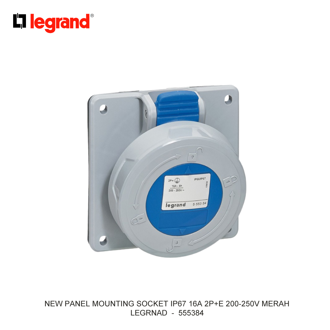 NEW PANEL MOUNTING SOCKET IP67 16A 2P+E 200-250V BLUE