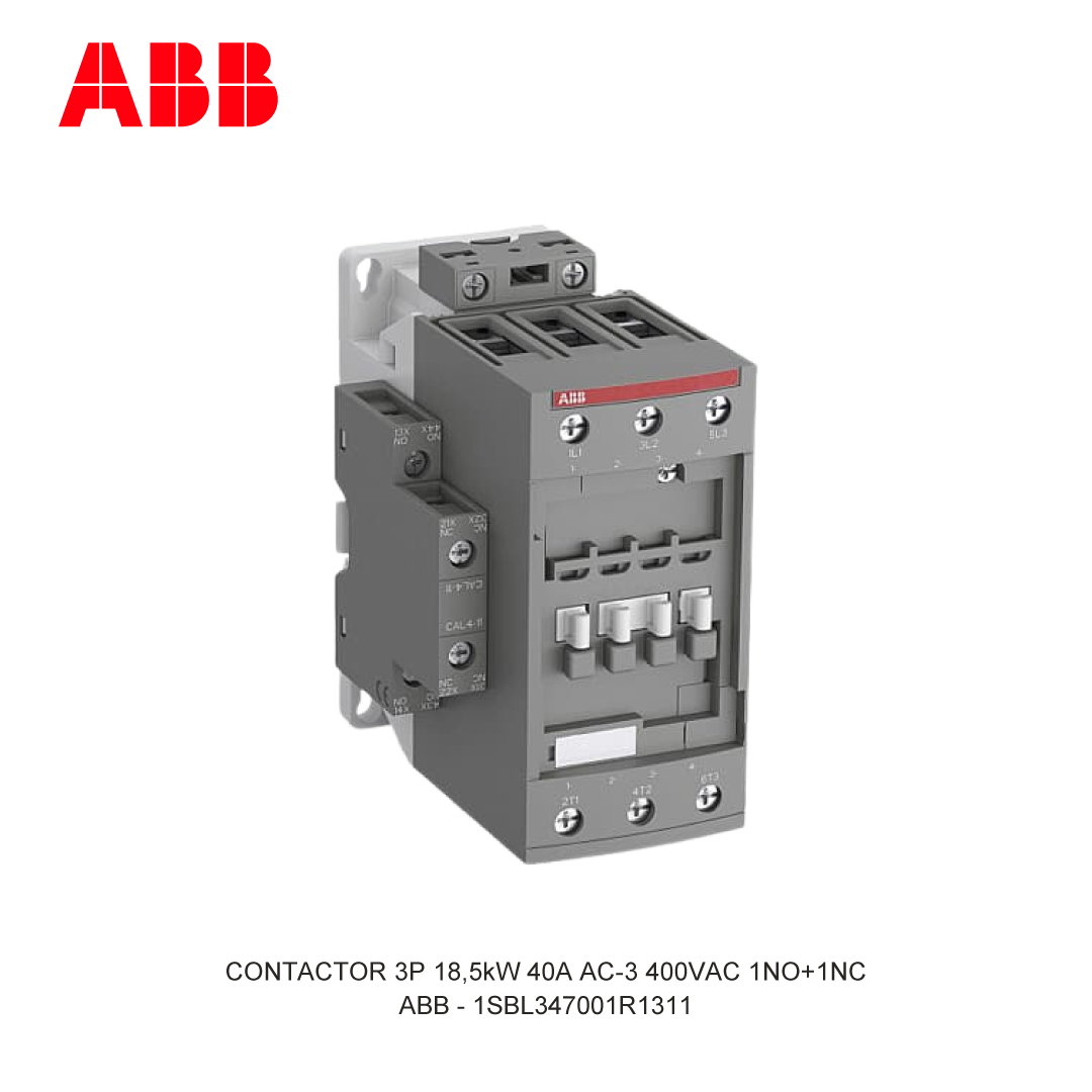 CONTACTOR 3P 18.5kW 40A AC-3 100-250V AC/DC 400V COIL 1NO+1NC