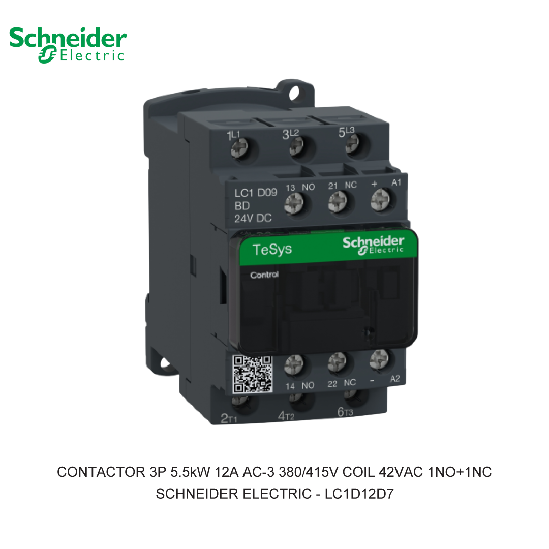 CONTACTOR 3P 5.5kW 12A AC-3 380/415V COIL 42VAC 1NO+1NC