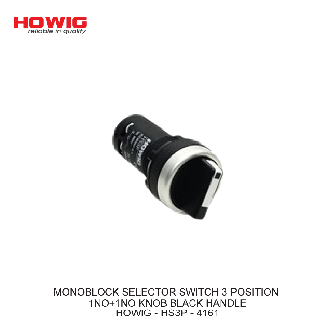 MONOBLOCK SELECTOR SWITCH 3-POSITION 1NO+1NO KNOB BLACK HANDLE