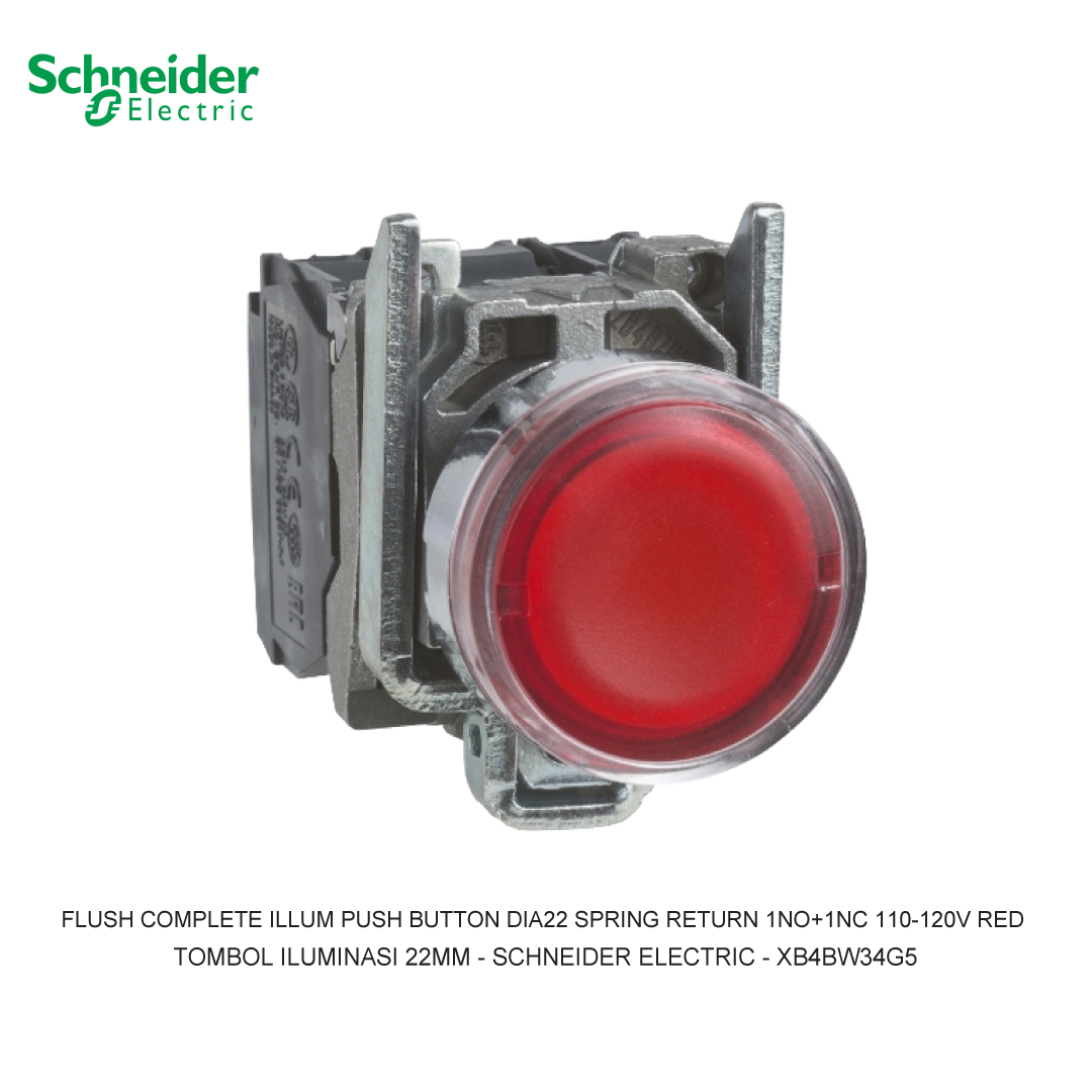 FLUSH COMPLETE ILLUM PUSH BUTTON DIA22 SPRING RETURN 1NO+1NC 110-120V RED