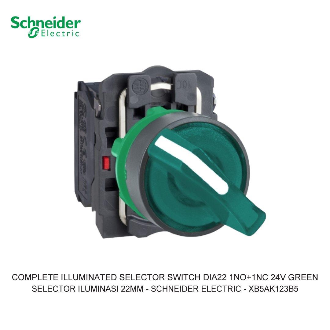 COMPLETE ILLUMINATED SELECTOR SWITCH 2-POSITION STAY PUT 1NO+1NC 24V GREEN