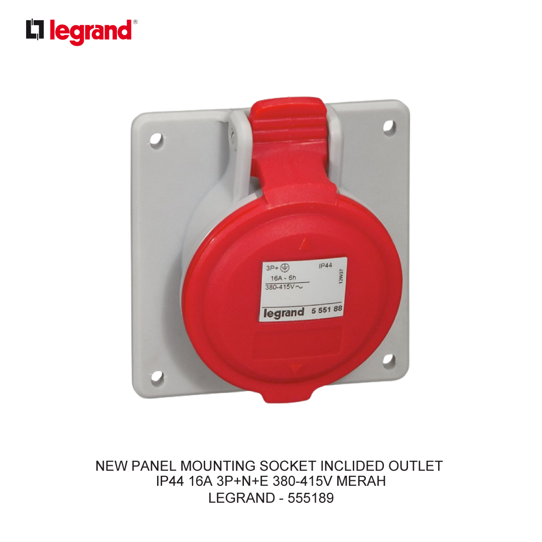 NEW PANEL MOUNTING SOCKET INCLIDED OUTLET IP44 16A 3P+N+E 380-415V RED